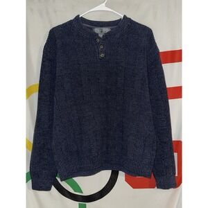 Oscar De La Renta Knit Henley Sweater Vintage Large Pullover Navy Blue